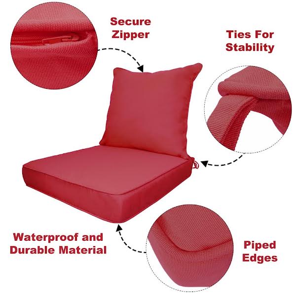Red Outdoor Cushions - 2pc Set (back and seat cushions)
